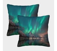 kaiyun 2 Pack Snow Capped Mountains, Fjords And The Northern Lights Pillow Case 3D Printed Cushion Box Suitable for Home Living Room Decoration Car Pillow Case 45x45cm