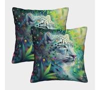 kaiyun 2 Pack Snow Leopard, Magical Jungle Pillow Case 3D Printed Cushion Box Suitable for Home Living Room Decoration Car Pillow Case 50x50cm