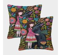 kaiyun 2 Pack Strange Creature And Little Girl Pillow Case 40x40cm Throw Pillow Case,Modern Decoration Pattern for Terrace Sofa Bedroom Indoor Outdoor Party