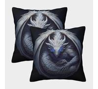 kaiyun 2 Pack The Ferocious White Dragon Coiled Into A Circle 3D Cushion Cover Pillow Cover Sofa Outdoor Decoration Square 45x45cm