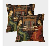 kaiyun 2 Pack The Fortunes Sitting at A Loom Square Pillow Cover Cushion Cover 45x45cm Suitable for Sofa Bed Chair,3D Medieval Style Pattern