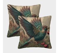 kaiyun 2 Pack The Giant Sparrow Was Holding Two Cherries in Its Beak Square Pillow Cover Cushion Cover 50x50cm Suitable for Sofa Bed Chair,3D Pattern