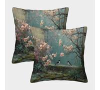 kaiyun 2 Pack The Little Birds in The Garden, The Blooming Plum Blossoms 3D Image Printed Single-sided Cushion Cover 45x45cm