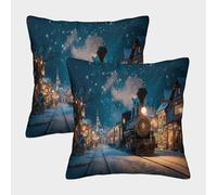 kaiyun 2 Pack The Magical Christmas Train Arrives at The Village And Train Station Pillow Case 45x45cm Throw Pillow Case,Modern Decoration Pattern for Terrace Sofa Bedroom Indoor Outdoor Party