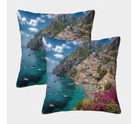 kaiyun 2 Pack The Magnificent Scenery of Positano, Italy Pillow Case 45x45cm 3D Printing Cushion Cover,home Decoration Sofa Cushion