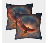 kaiyun 2 Pack The Phoenix Flies in The Sky And The Rainbow Is Beautiful Luxury Digital Printed Soft 3D Themed Square Cushion Cover 45x45cm