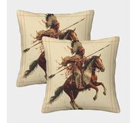 kaiyun 2 Pack The Seminole Indians Rode on Horseback, Wielding Spears Pillowcase 40x40cm, Cushion Cover,3D Digital Printing Bed Sofa Decorative