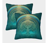 kaiyun 2 Pack The Tree of Life with A Double Rainbow in The Background 3D Cushion Cover Pillow Cover Sofa Outdoor Decoration Square 40x40cm