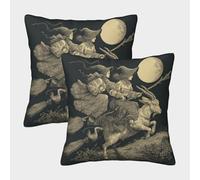 kaiyun 2 Pack The Witch Rides A Goat at Night Pillowcase 50x50cm, Cushion Cover,3D Digital Printing Bed Sofa Decorative