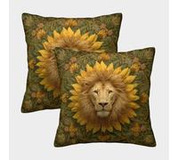 kaiyun 2 Pack There Is A Lion's Head in The Middle of The Sunflower Pillow Case 3D Printed Cushion Box Suitable for Home Living Room Decoration Car Pillow Case 50x50cm