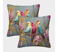 kaiyun 2 Pack Three Exotic Birds Perched on The Cherry Blossom Branches Luxury Digital Printed Soft 3D Themed Square Cushion Cover 45x45cm