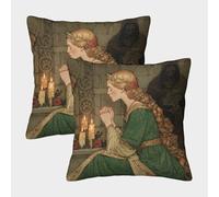 kaiyun 2 Pack Throw Pillowcase 40x40cmA Noblewoman Praying in A Church,Medieval Style Pattern Cushion Cover Home Decoration