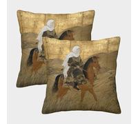 kaiyun 2 Pack Throw Pillowcase 40x40cmFemale Warrior Monk on Horseback, Japanese Painting Pattern Cushion Cover Home Decoration