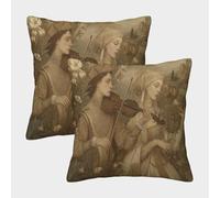 kaiyun 2 Pack Throw Pillowcase 45x45cmMen Played The Violin, And Women Sang in A Chorus Pattern Cushion Cover Home Decoration