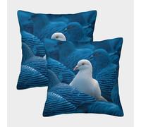kaiyun 2 Pack Throw Pillowcase 45x45cmWhite Pigeon Pattern Cushion Cover Blue Pigeon on Zebra Crossing Home Decoration