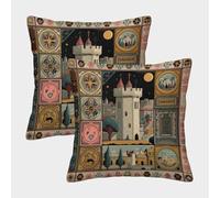 kaiyun 2 Pack Throw Pillowcase 50x50cmMedieval Art Style Pattern Cushion Cover Home Decoration