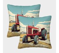 kaiyun 2 Pack Throw Pillowcase 50x50cmOld-fashioned Tractor, Medieval Illustration Style Pattern Cushion Cover Home Decoration