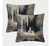 kaiyun 2 Pack Throw Pillowcase 50x50cmThe Princess Rowed A Paper Canoe Pattern Cushion Cover Home Decoration