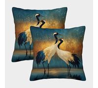 kaiyun 2 Pack Two Cranes Dancing Under The Starry Sky 3D Cushion Cover Pillow Cover Sofa Outdoor Decoration Square 45x45cm