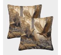kaiyun 2 Pack Two Golden Eagles Fighting in The Forest Luxury Digital Printed Soft 3D Themed Square Cushion Cover 40x40cm