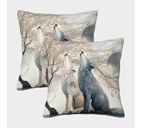 kaiyun 2 Pack Two Wolves Sitting Under A Willow Tree Pillow Case 50x50cm 3D Printing Cushion Cover,home Decoration Sofa Cushion