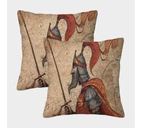 kaiyun 2 Pack Warrior Statue Pillowcase 45x45cm,medieval Hand-drawn Manuscript Style Cushion Cover,3D Digital Printing Bed Sofa Decorative