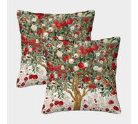 kaiyun 2 Pack Watercolor Painting, A Large Tree Laden with Red And White Fruit 3D Image Printed Single-sided Cushion Cover 45x45cm