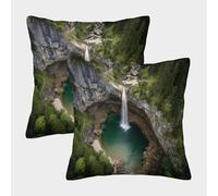 kaiyun 2 Pack Waterfalls, Mountain Pools 3D Image Printed Single-sided Cushion Cover 50x50cm