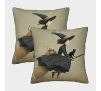 kaiyun 2 Pack Wearing A Witch's Hat, Riding A Broom, Black Cat Personalised Cushion Cover Home Sofa Decoration 40x40cm Pillow Covers