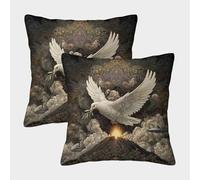 kaiyun 2 Pack White Doves, Erupting Volcano 3D Cushion Cover Pillow Cover Sofa Outdoor Decoration Square 45x45cm
