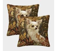 kaiyun 2 Pack White Long-haired Chihuahua Surrounded by Autumn Leaves 3D Cushion Cover Pillow Cover Sofa Outdoor Decoration Square 50x50cm