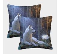 kaiyun 2 Pack White She-wolf in The Cave, Magic Flowers Cushion 3D Soft Touch Pillowcase,sofa Chair Home Furnishings 40x40cm