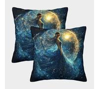 kaiyun 2 Pack Winter Solstice Goddess Pillow Case Home Decoration Sofa Universe Glittering Cushion Cover 40x40cm