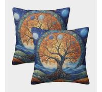 kaiyun 2 Pack Winter Solstice, Tree of Life Pillow Case Home Decoration Sofa Astronomy Cushion Cover 40x40cm
