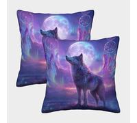 kaiyun 2 Pack Wolf, Northern Lights Night Sky, Dream Catcher Pillowcase 45x45cm, Cushion Cover,3D Digital Printing Bed Sofa Decorative