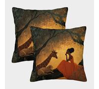 kaiyun 2 Pack Young Black Woman, Giraffe, Leopard Square Pillow Cover Cushion Cover 45x45cm Suitable for Sofa Bed Chair,3D Pattern