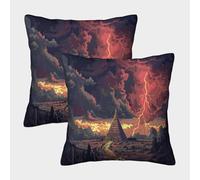 kaiyun 2 Pack Ziggurat Luxury Digital Printed Soft 3D Red Lightning Themed Square Cushion Cover 45x45cm