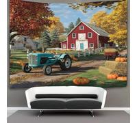 kaiyun 20th Century Red Barn Tapestry,Vintage Tractor Wall Art Aesthetic Home Decoration for Living Room Dorm 70cmx100cm