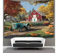 kaiyun 20th Century Red Barn Tapestry Wall Hanging,Vintage Tractor for Bedroom Decor Birthday Party Celebration Or Garden Backdrop 100cmx150cm