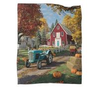 kaiyun 20th Century Red Barn Throws,Soft And Warm Vintage Tractor Printed Flannel for Bed And Sofa 40x50inch(100x130cm)