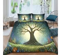 kaiyun 3D An Oak Tree in The Forest with Spring Flowers in Bloom Comforter Cover Set Microfibre Duvet Cover Printed Bedding Set Easy-Care Quilt Cover 3Pcs with Pillowcase King(220x240cm)