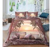 kaiyun 3D At The Seaside, The Sun Is Setting, And Palm Trees Duvet Cover Sets Bedding 3Pcs Comforter Cover Soft & Cosy Printed Microfibre Quilt Covers King（220x240cm）
