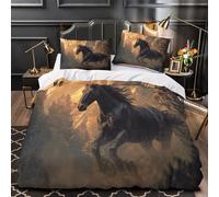 kaiyun 3D Black Horse Galloping through The Forest at Sunset Comforter Cover Set Microfibre Duvet Cover Printed Bedding Set Easy-Care Quilt Cover 3Pcs with Pillowcase Super King（260x220cm）