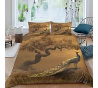 kaiyun 3D Golden Twisted Tree Duvet Cover Sets Golden Peacock at Sunset Bedding 3Pcs Comforter Cover Soft & Cosy Printed Microfibre Quilt Covers King（220x240cm）