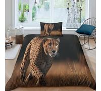kaiyun 3D Leopard Running on The Golden Savannah Duvet Cover Sets Bedding 3Pcs Comforter Cover Soft & Cosy Printed Microfibre Quilt Covers Single（135x200cm）