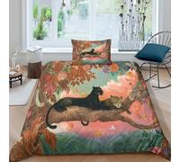 kaiyun 3D Leopards And Jaguars Duvet Cover Sets Beautiful Tree Tops Bedding 3Pcs Comforter Cover Soft & Cosy Printed Microfibre Quilt Covers Single（135x200cm）