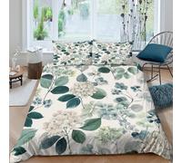 kaiyun 3D Light Grey Watercolor Flowers Comforter Cover Set Microfibre Duvet Cover Hydrangea Printed Bedding Set Easy-Care Quilt Cover 3Pcs with Pillowcase King(220x240cm)