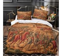 kaiyun 3D Medieval Battle Scene Style Duvet Cover Sets Bedding 3Pcs Comforter Cover Soft & Cosy Printed Microfibre Quilt Covers Super King（260x220cm）