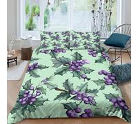 kaiyun 3D Mint Background Comforter Cover Set Microfibre Duvet Cover Purple Holly And Mistletoe Printed Bedding Set Easy-Care Quilt Cover 3Pcs with Pillowcase King（220x240cm）