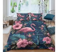 kaiyun 3D Pink Flamingo Duvet Cover Sets Fropical Floral Design Bedding 3Pcs Comforter Cover Soft & Cosy Printed Microfibre Quilt Covers Super King（260x220cm）